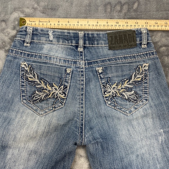 Zana Di Y2K Women's Size 5 Skinny Jeans Distressed Embellished Low Rise Stretch - Picture 4 of 7